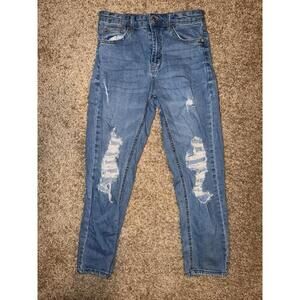 Wild Fable High Rise Mom Jeans Women’s Size 4 Blue Distressed Ripped Denim